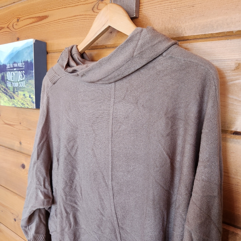NY Collection 💜 NWT Draped Cowl Neck Sweater Pullover‎ Top Mocha Brown Ribbed L - Picture 10 of 12
